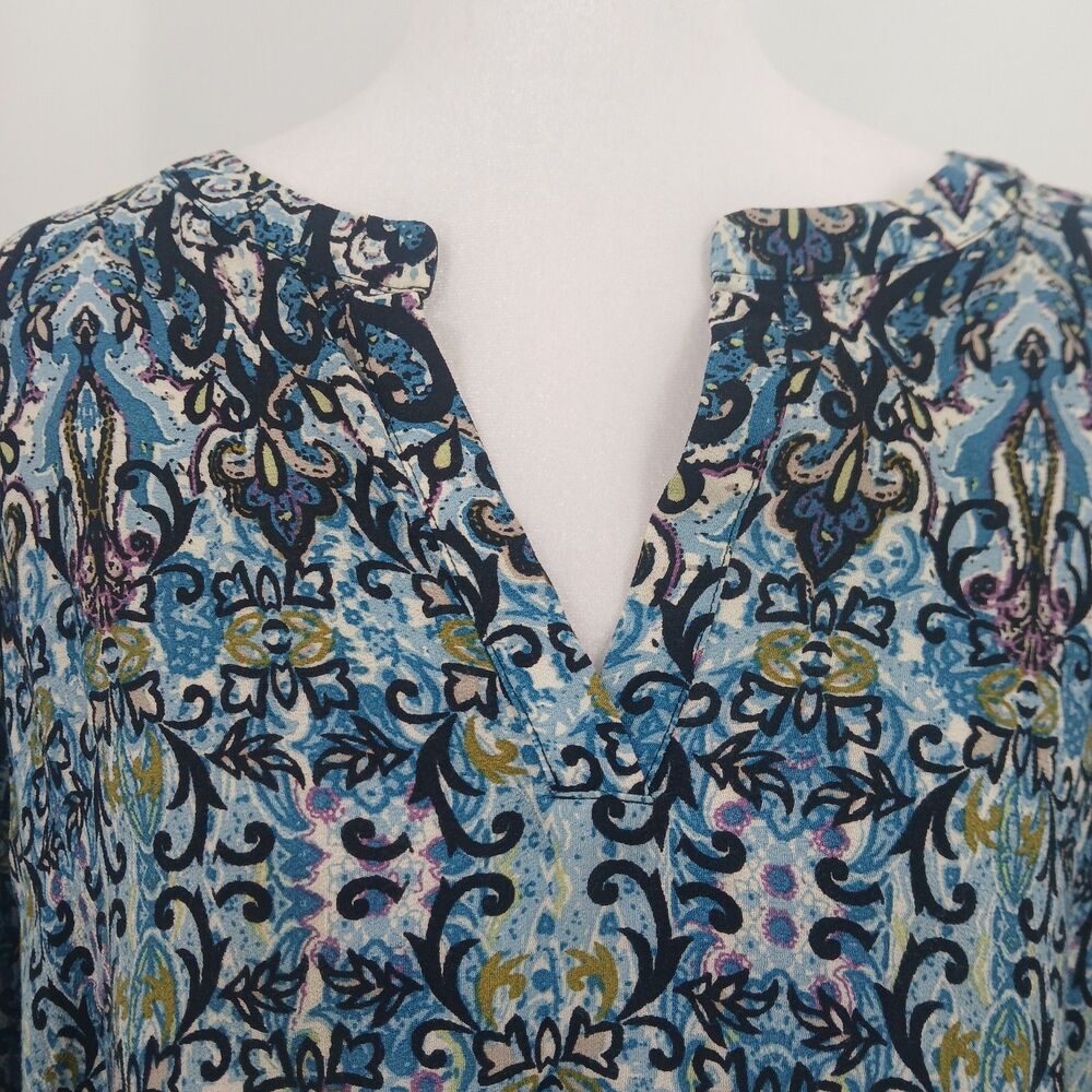 J.Jill Blue & Teal Paisley Rayon Blouse Long Sleeve Size XL tunic top - Picture 5 of 7